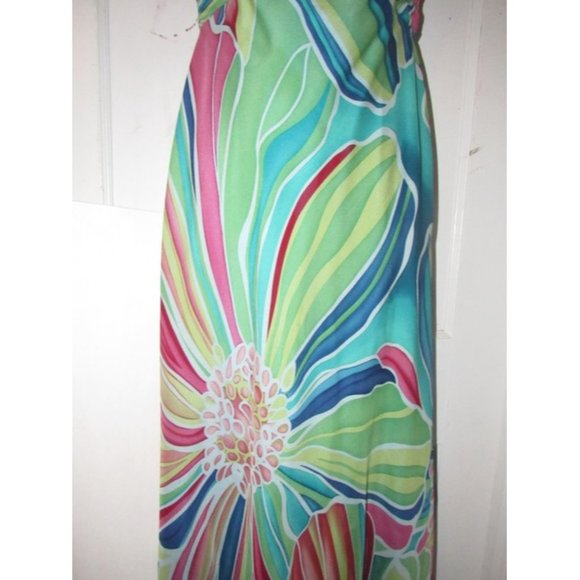 David Meister Multi Colored Print Silk With A Ruched Strapless Top Maxi Dress - Picture 4 of 12